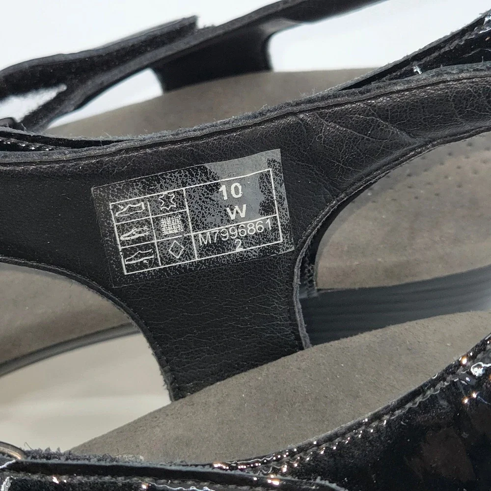 SAS Sunburst Tripad‎ Comfort Black Patent Leather Cutout Sandal Low Heel 10 W